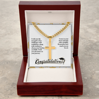 Personalized Cross with Cuban Link Chain - Graduation, Religion, I Wish You The Strength