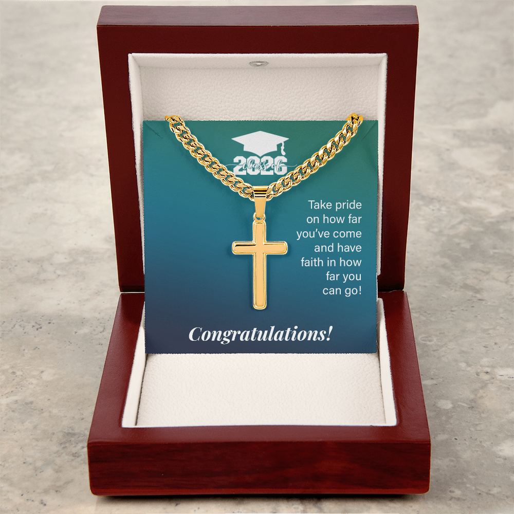 Personalized Cross with Cuban Link Chain - Gift For Son, Grandson, Great Grandson