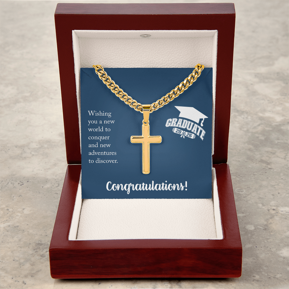 Personalized Cross with Cuban Link Chain - Gift For Him, Son, Grandson, Wishing You A New Word