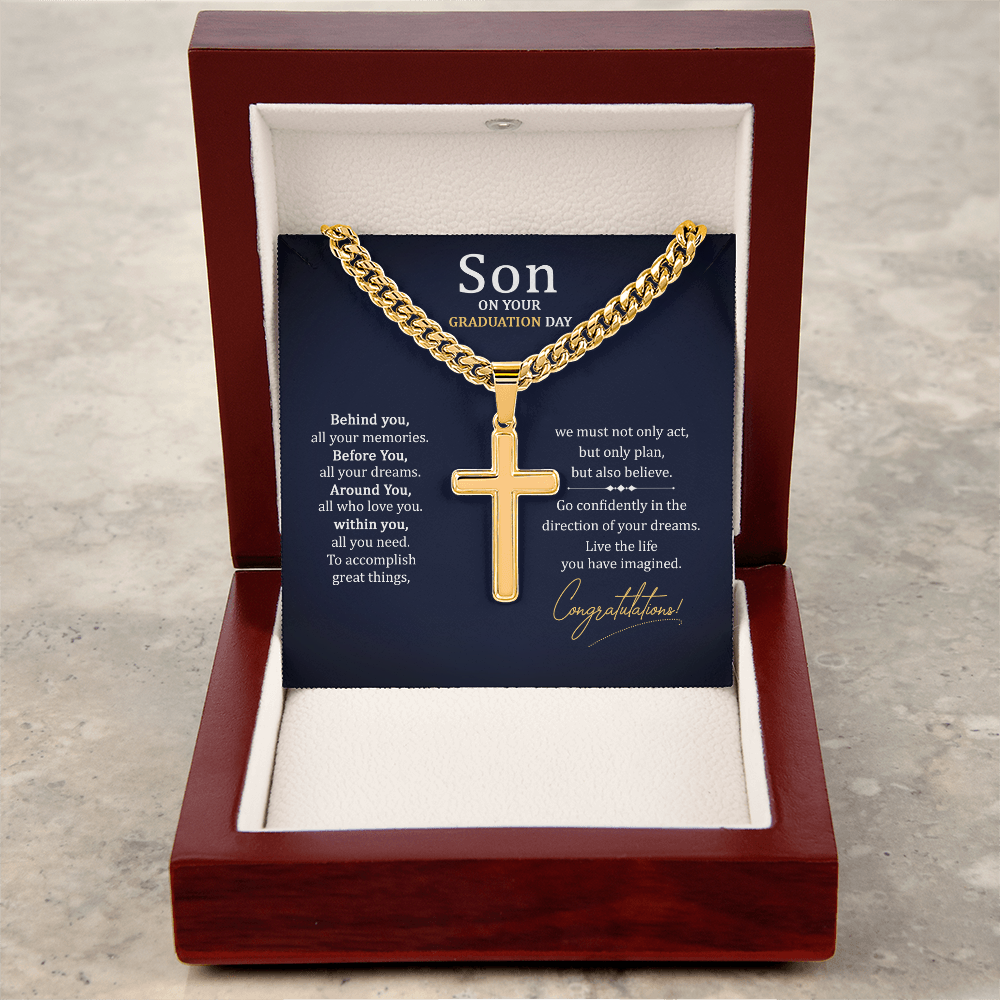Personalized Cross with Cuban Link Chain - To My Son On Your Graduation Day