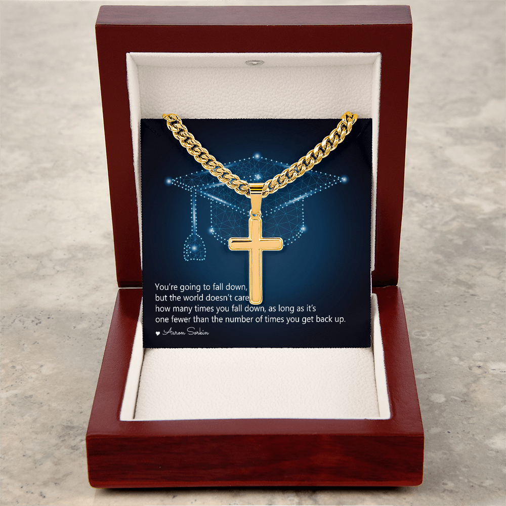 Personalized Cross with Cuban Link Chain - Graduation, You Get Back Up