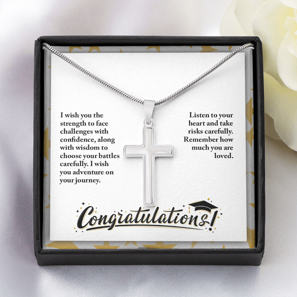 Artisan Cross Necklace with Snake Chain - Graduation, Religion, I Wish You The Strength
