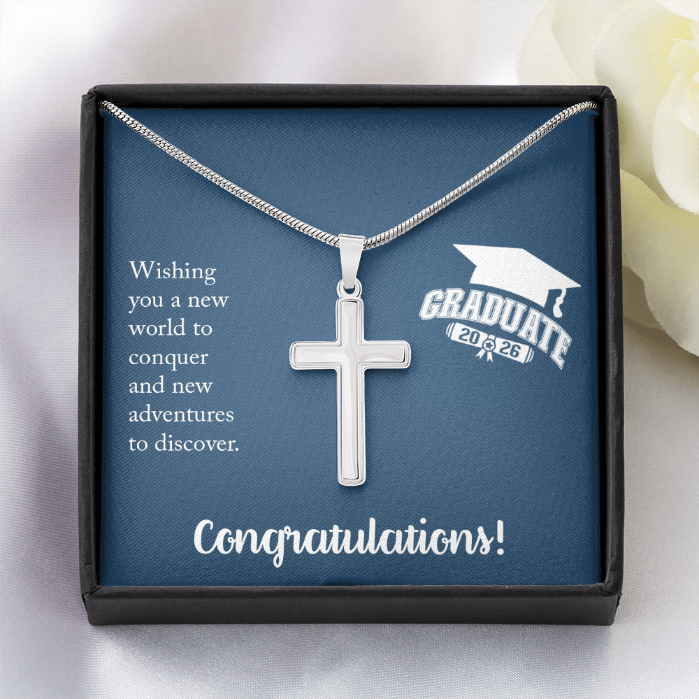 Artisan Cross Necklace with Snake Chain - Gift For Him, Son, Grandson, Wishing You A New Word