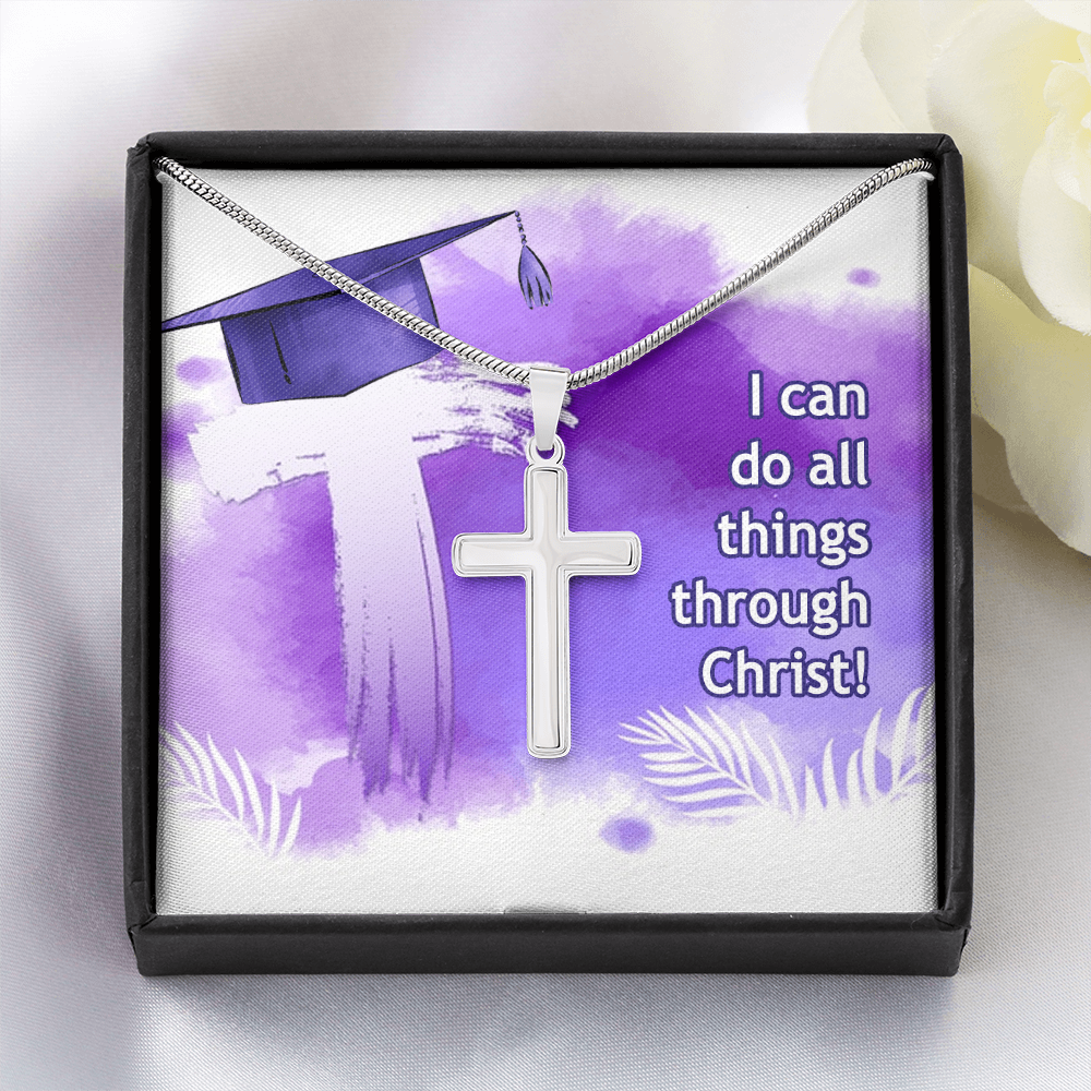 Artisan Cross Necklace with Snake Chain - Graduation, Religion, I Can Do All Things