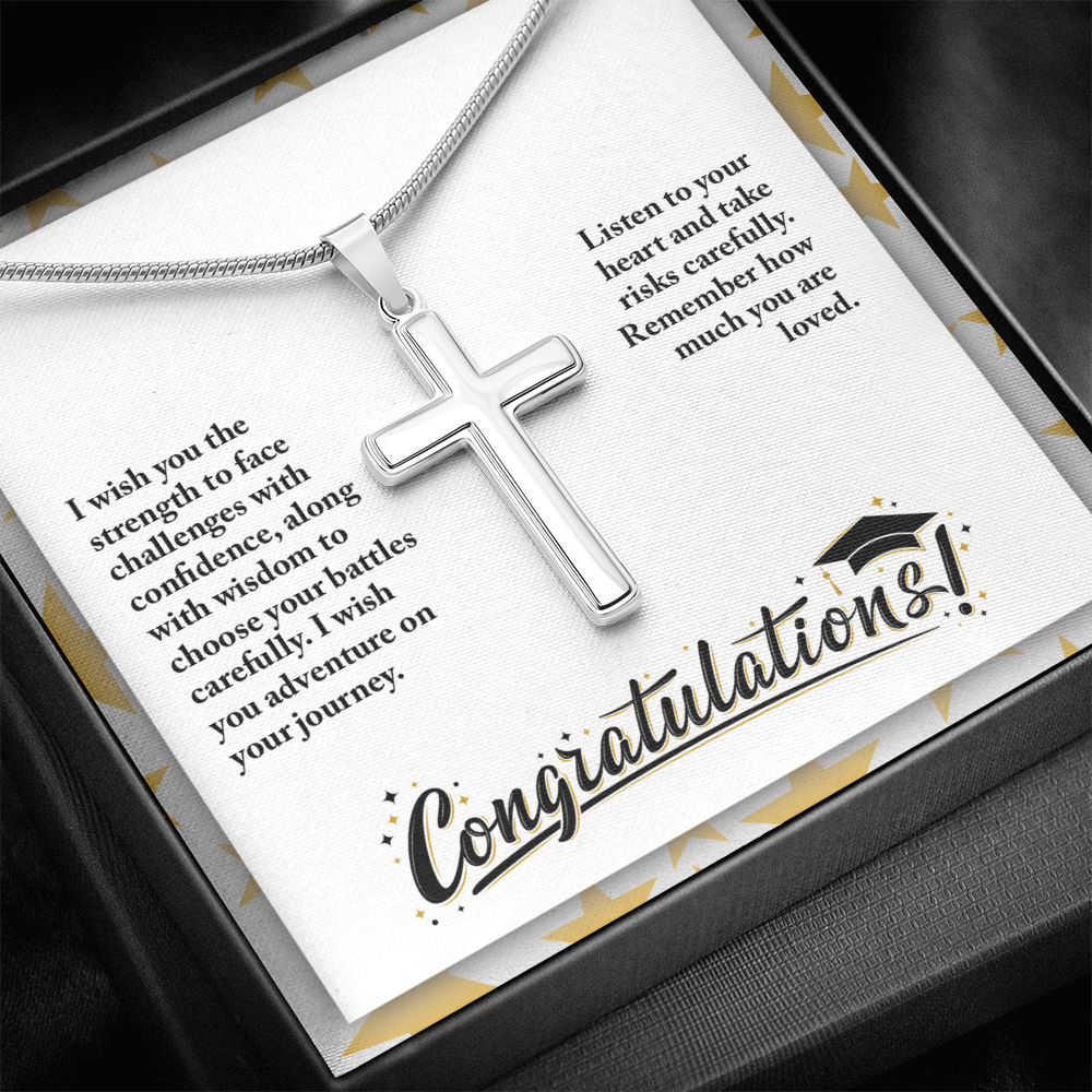 Artisan Cross Necklace with Snake Chain - Graduation, Religion, I Wish You The Strength