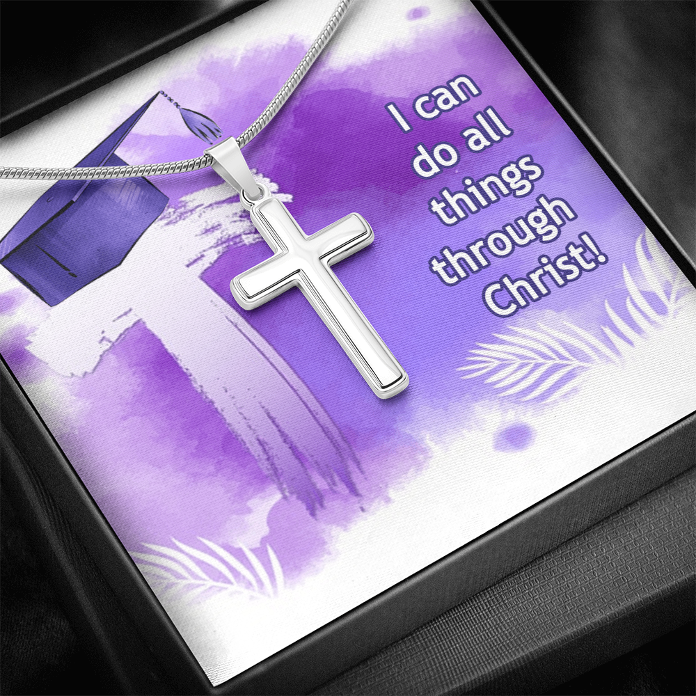 Artisan Cross Necklace with Snake Chain - Graduation, Religion, I Can Do All Things