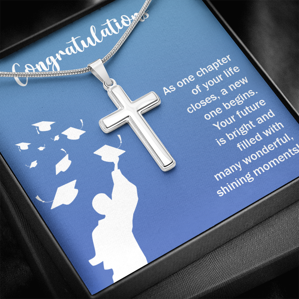 Artisan Cross Necklace with Snake Chain - Graduation, Congratulations
