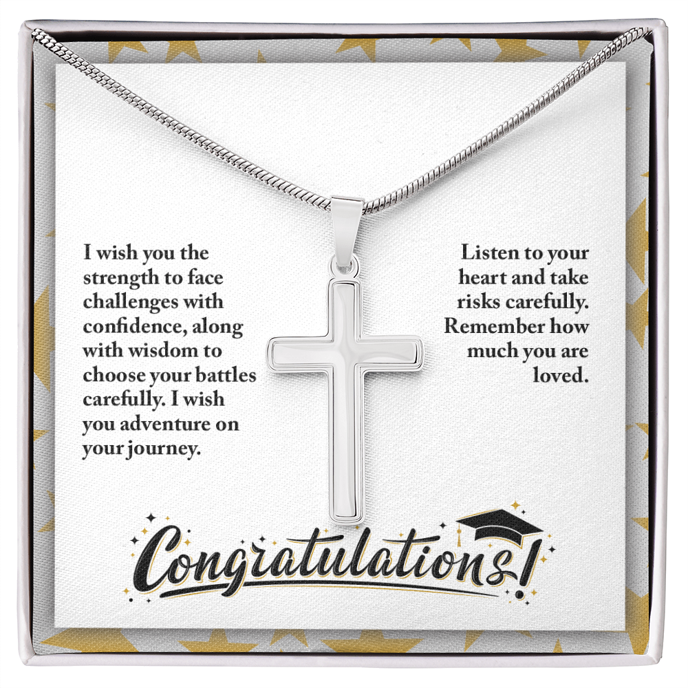Artisan Cross Necklace with Snake Chain - Graduation, Religion, I Wish You The Strength