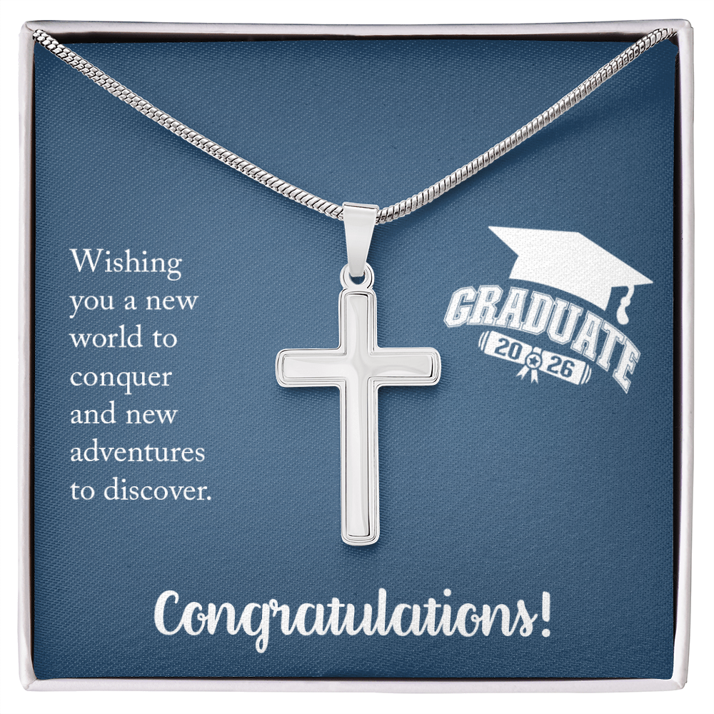 Artisan Cross Necklace with Snake Chain - Gift For Him, Son, Grandson, Wishing You A New Word