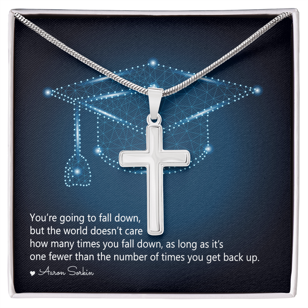 Artisan Cross Necklace with Snake Chain - Graduation, You Get Back Up