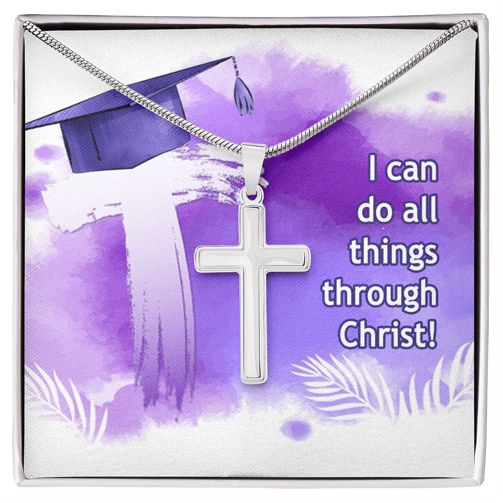 Artisan Cross Necklace with Snake Chain - Graduation, Religion, I Can Do All Things