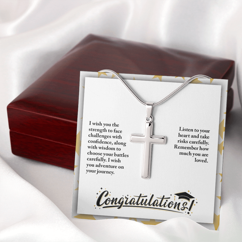 Artisan Cross Necklace with Snake Chain - Graduation, Religion, I Wish You The Strength