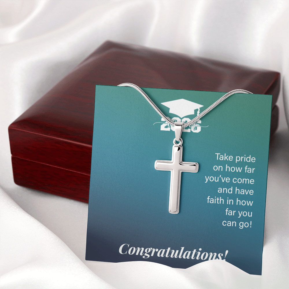 Artisan Cross Necklace with Snake Chain - Gift For Son, Grandson, Great Grandson