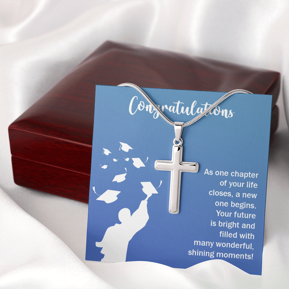 Artisan Cross Necklace with Snake Chain - Graduation, Congratulations