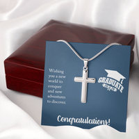 Artisan Cross Necklace with Snake Chain - Gift For Him, Son, Grandson, Wishing You A New Word