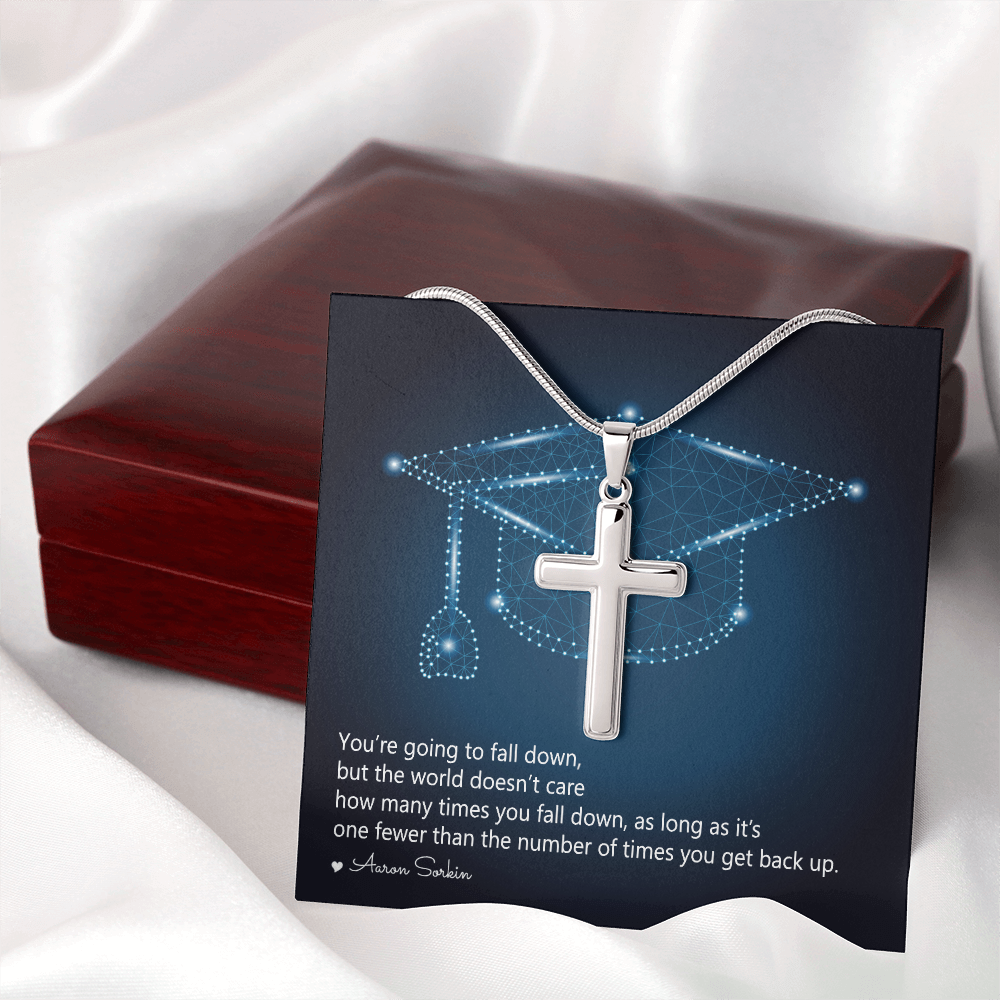 Artisan Cross Necklace with Snake Chain - Graduation, You Get Back Up