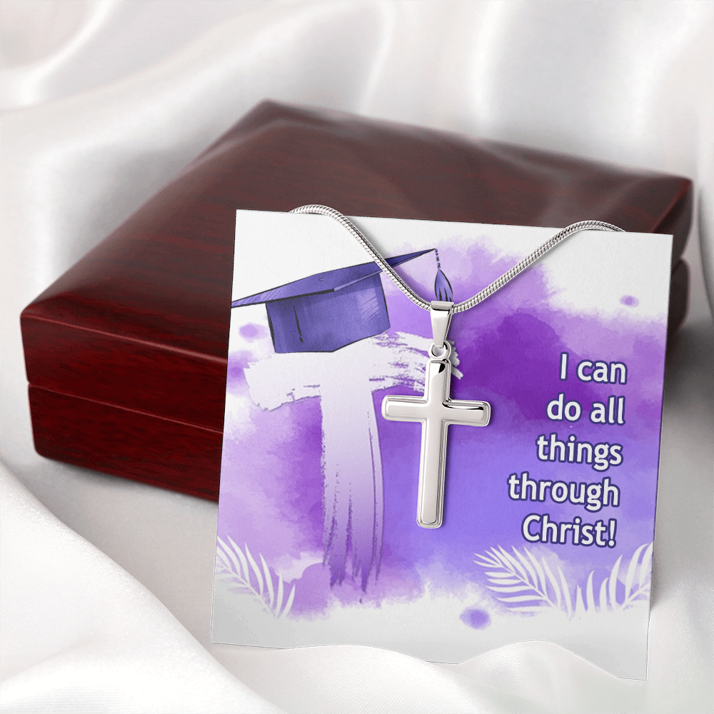 Artisan Cross Necklace with Snake Chain - Graduation, Religion, I Can Do All Things