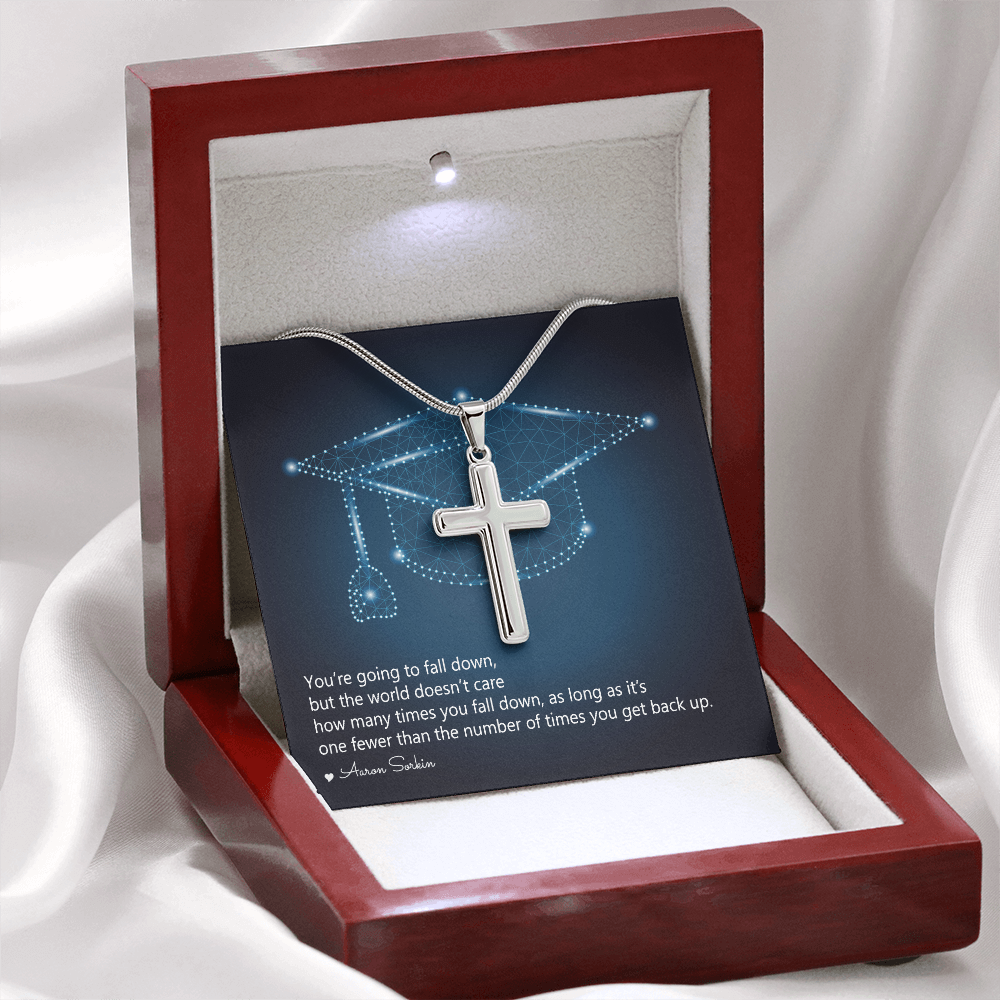 Artisan Cross Necklace with Snake Chain - Graduation, You Get Back Up