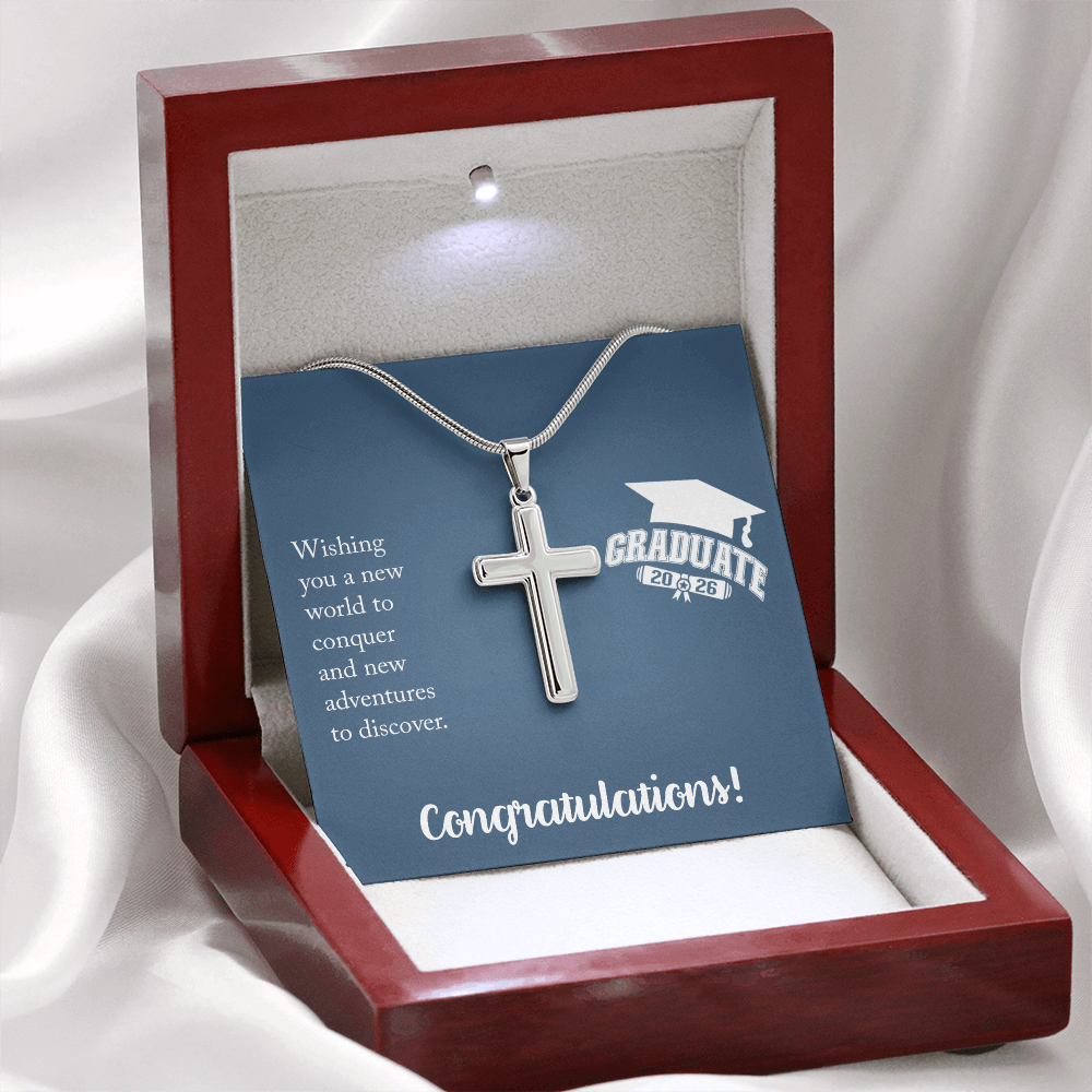 Artisan Cross Necklace with Snake Chain - Gift For Him, Son, Grandson, Wishing You A New Word