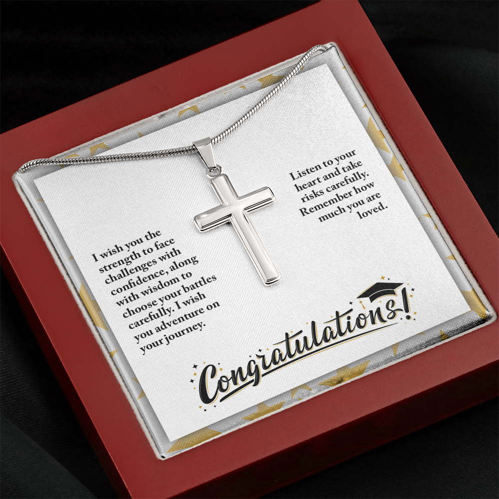Artisan Cross Necklace with Snake Chain - Graduation, Religion, I Wish You The Strength