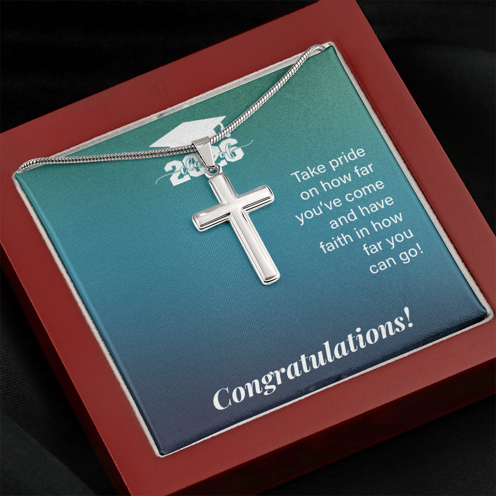 Artisan Cross Necklace with Snake Chain - Gift For Son, Grandson, Great Grandson