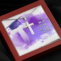 Artisan Cross Necklace with Snake Chain - Graduation, Religion, I Can Do All Things