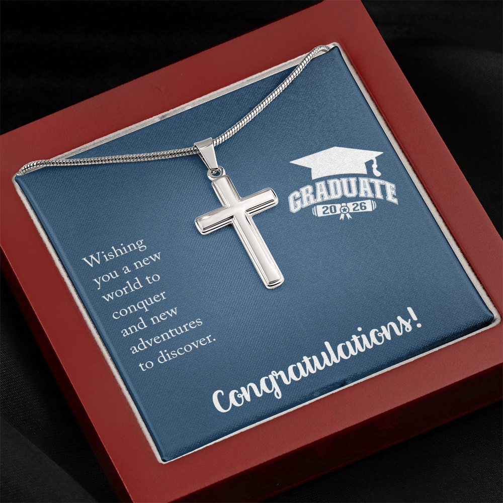 Artisan Cross Necklace with Snake Chain - Gift For Him, Son, Grandson, Wishing You A New Word