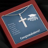 Artisan Cross Necklace with Snake Chain - Gift For Him, Son, Grandson, Wishing You A New Word