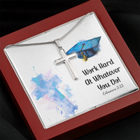 Artisan Cross Necklace with Snake Chain - Graduation, Religion, Work Hard At Whatever You Do