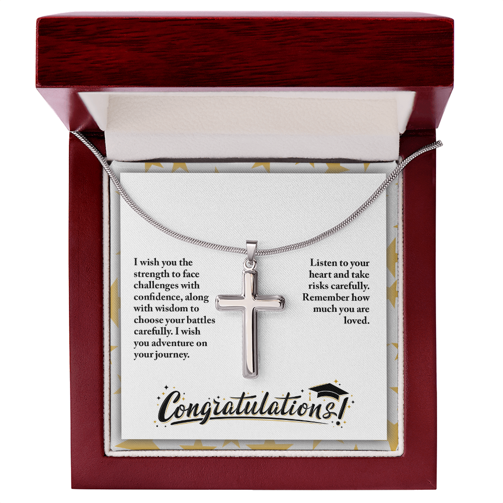 Artisan Cross Necklace with Snake Chain - Graduation, Religion, I Wish You The Strength