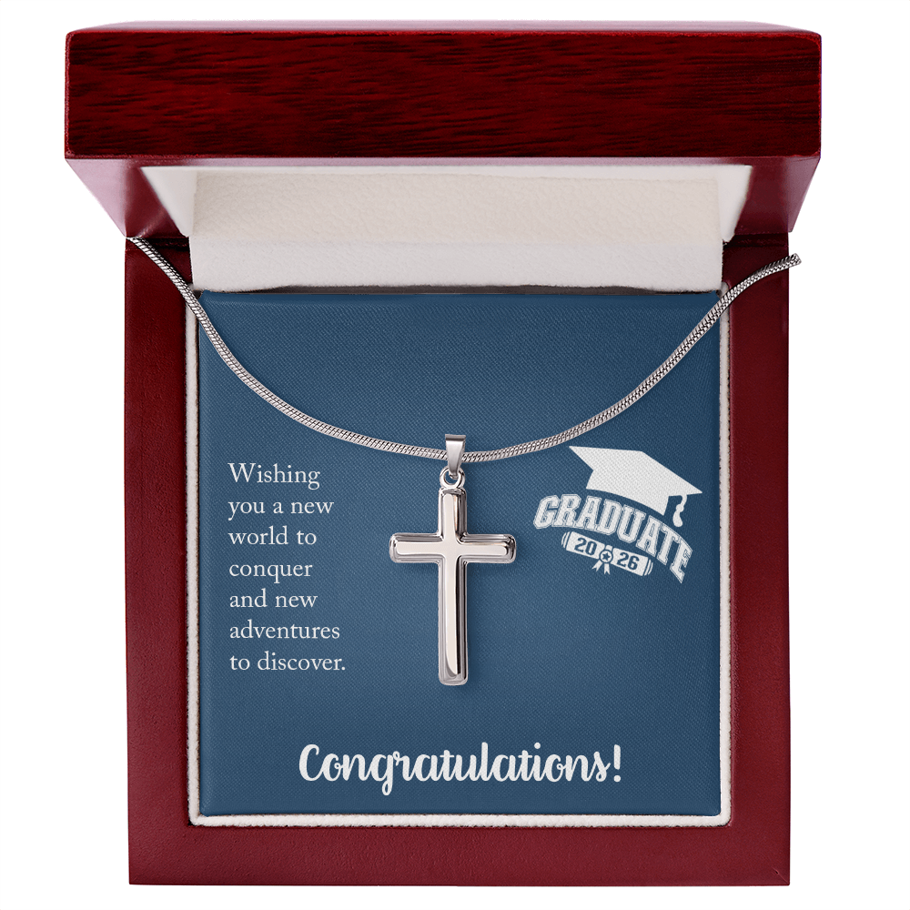 Artisan Cross Necklace with Snake Chain - Gift For Him, Son, Grandson, Wishing You A New Word