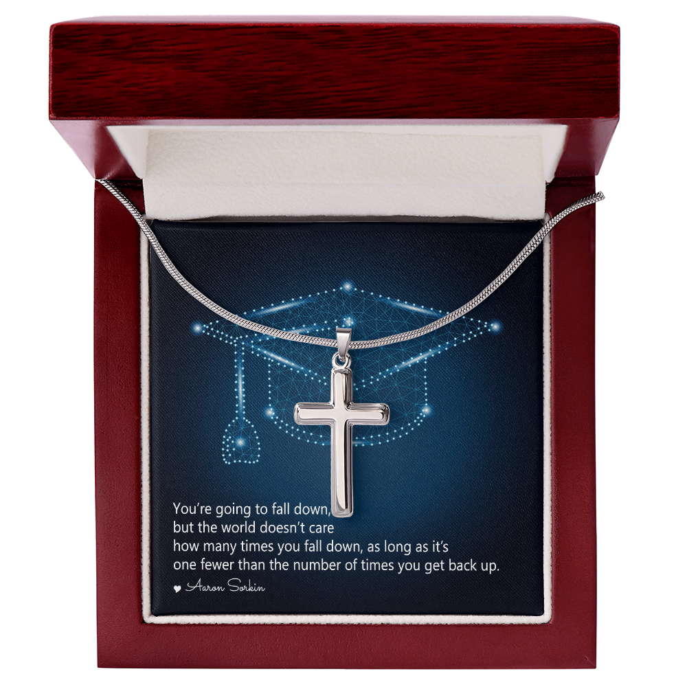 Artisan Cross Necklace with Snake Chain - Graduation, You Get Back Up