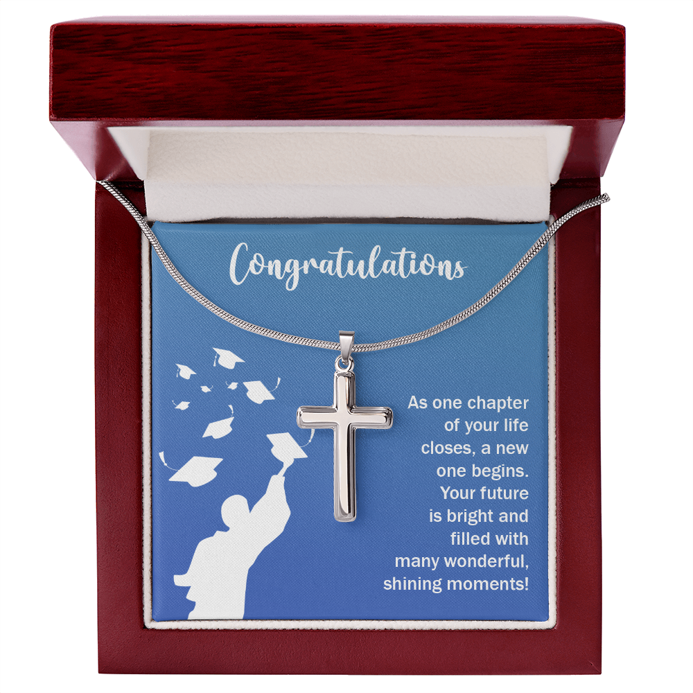 Artisan Cross Necklace with Snake Chain - Graduation, Congratulations