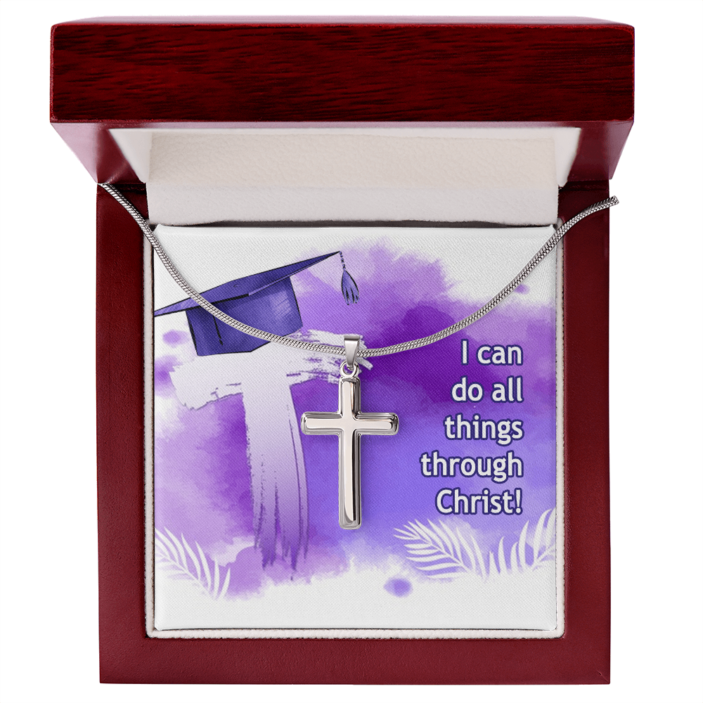 Artisan Cross Necklace with Snake Chain - Graduation, Religion, I Can Do All Things