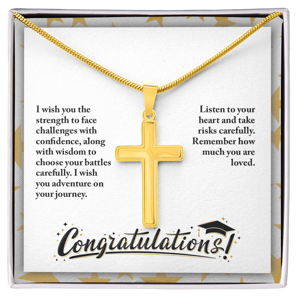 Artisan Cross Necklace with Snake Chain - Graduation, Religion, I Wish You The Strength