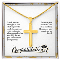 Artisan Cross Necklace with Snake Chain - Graduation, Religion, I Wish You The Strength