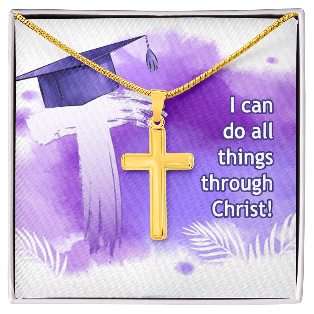 Artisan Cross Necklace with Snake Chain - Graduation, Religion, I Can Do All Things