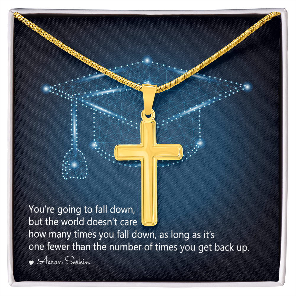 Artisan Cross Necklace with Snake Chain - Graduation, You Get Back Up