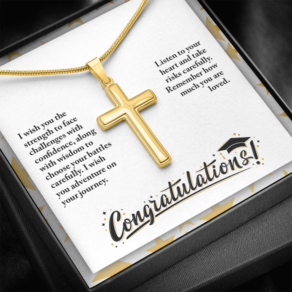 Artisan Cross Necklace with Snake Chain - Graduation, Religion, I Wish You The Strength