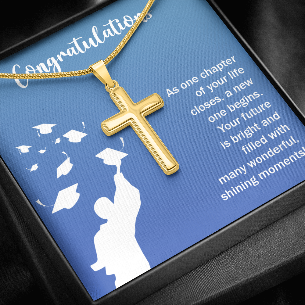 Artisan Cross Necklace with Snake Chain - Graduation, Congratulations