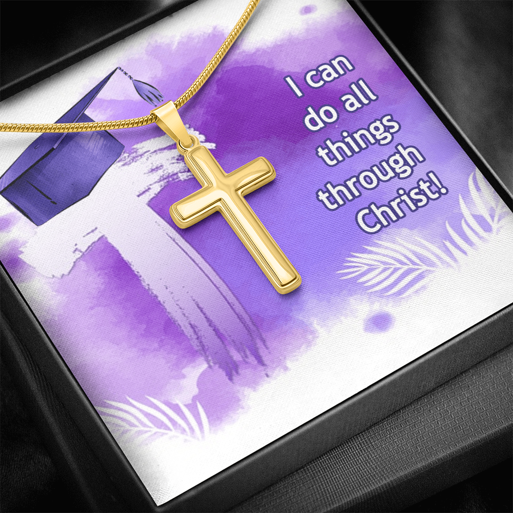 Artisan Cross Necklace with Snake Chain - Graduation, Religion, I Can Do All Things