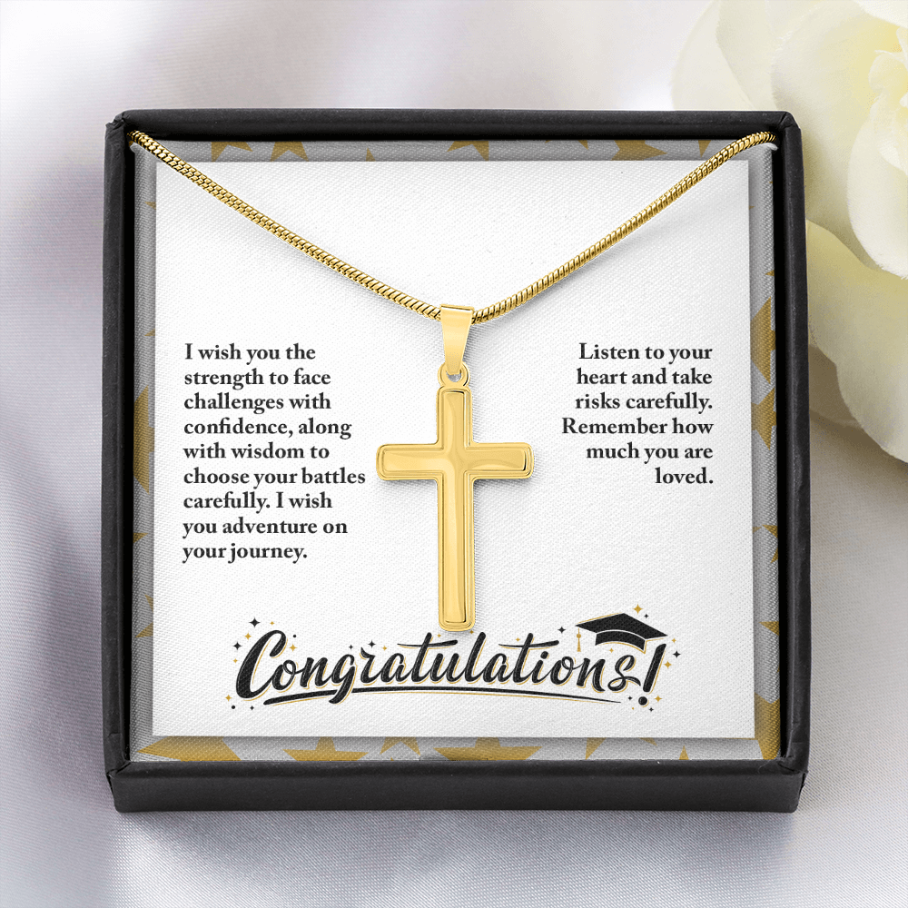 Artisan Cross Necklace with Snake Chain - Graduation, Religion, I Wish You The Strength