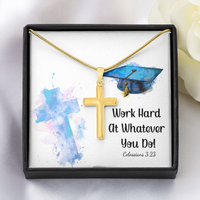 Artisan Cross Necklace with Snake Chain - Graduation, Religion, Work Hard At Whatever You Do