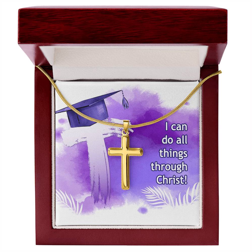 Artisan Cross Necklace with Snake Chain - Graduation, Religion, I Can Do All Things