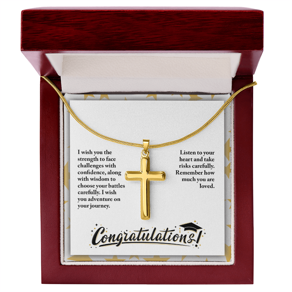 Artisan Cross Necklace with Snake Chain - Graduation, Religion, I Wish You The Strength