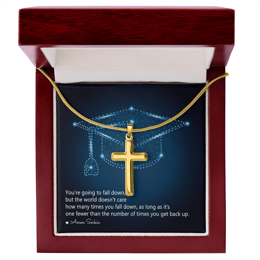 Artisan Cross Necklace with Snake Chain - Graduation, You Get Back Up