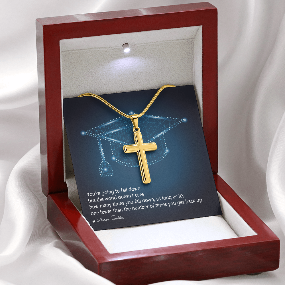 Artisan Cross Necklace with Snake Chain - Graduation, You Get Back Up