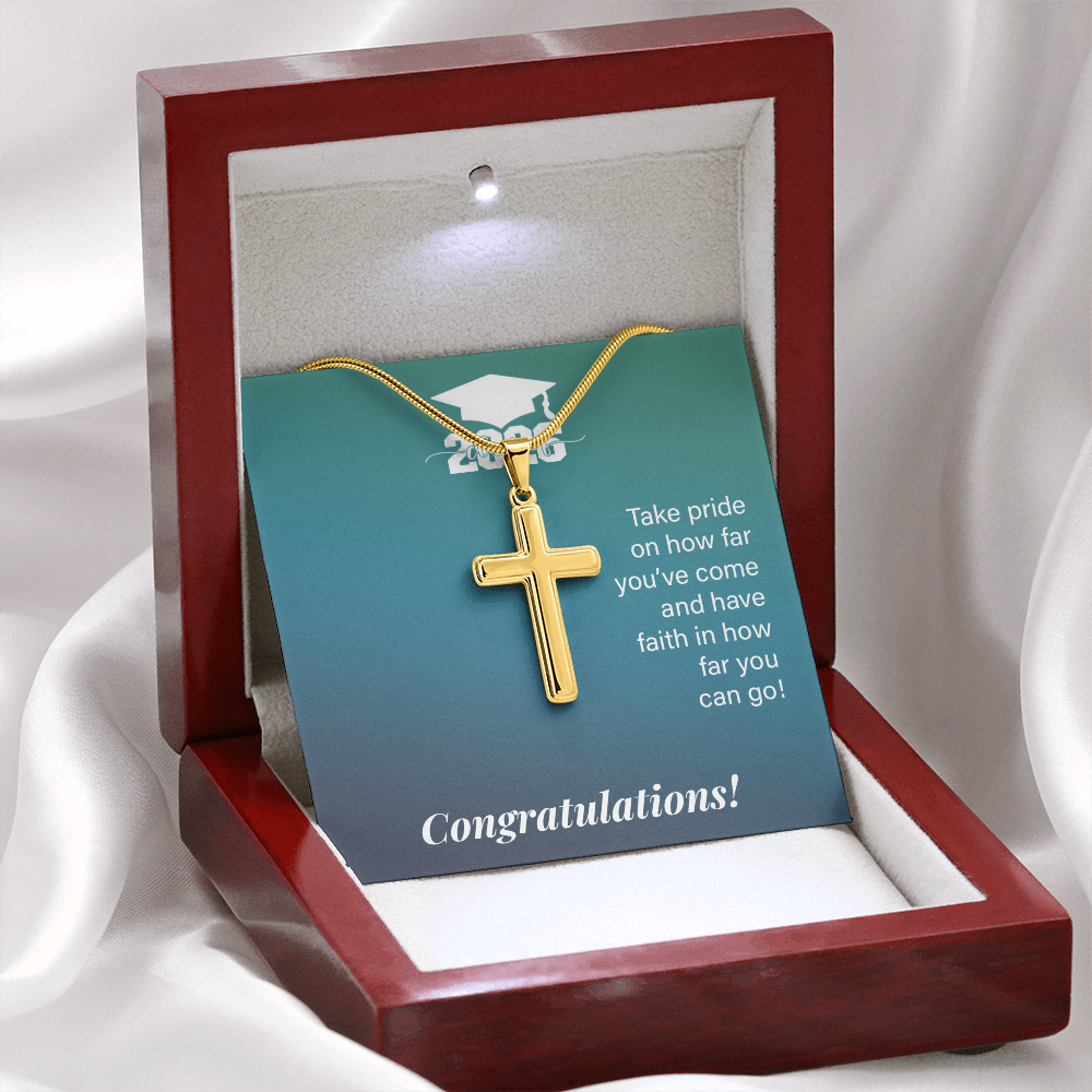 Artisan Cross Necklace with Snake Chain - Gift For Son, Grandson, Great Grandson