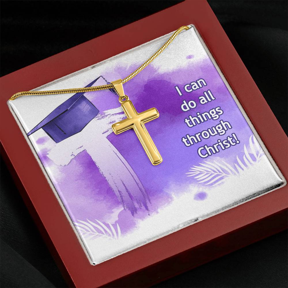 Artisan Cross Necklace with Snake Chain - Graduation, Religion, I Can Do All Things
