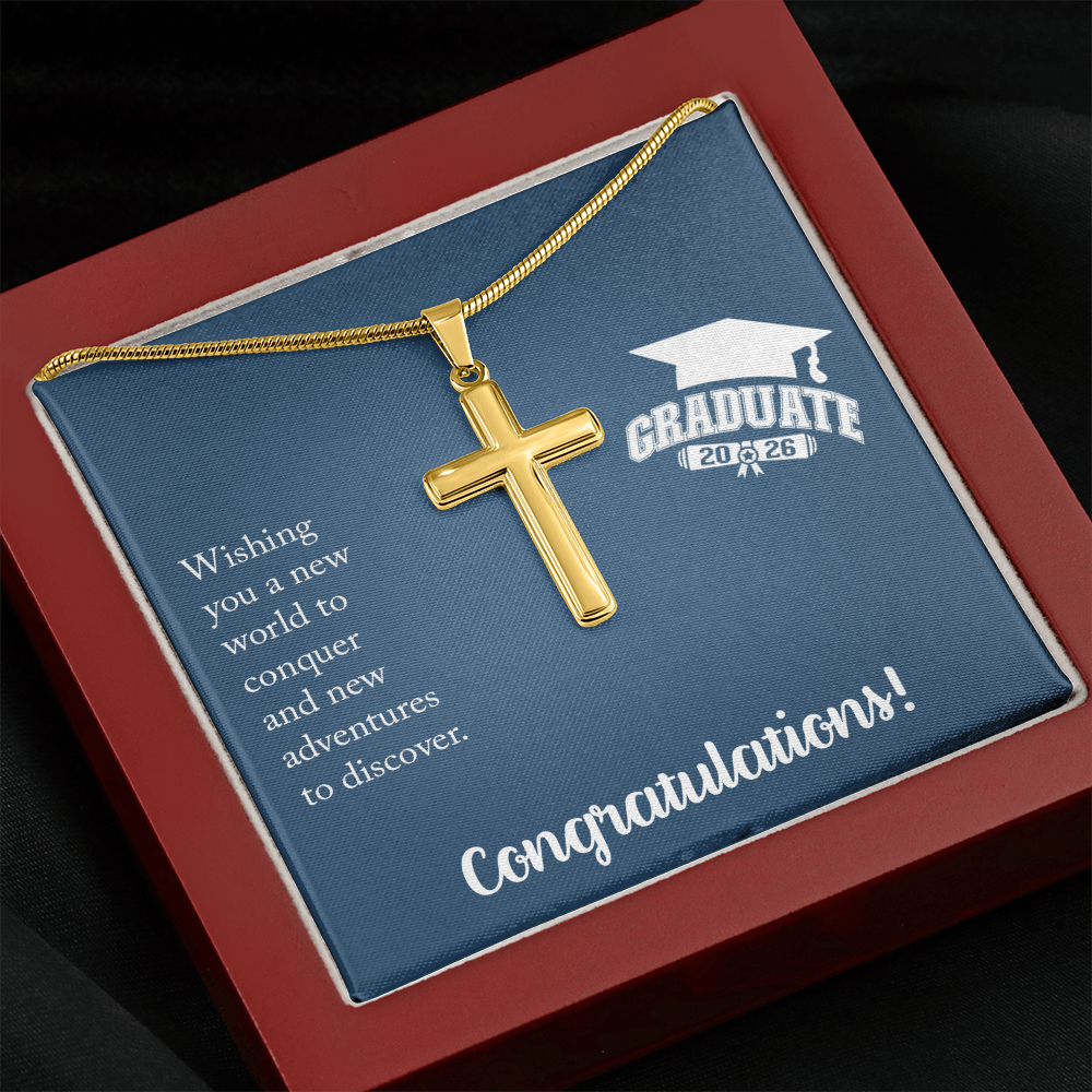 Artisan Cross Necklace with Snake Chain - Gift For Him, Son, Grandson, Wishing You A New Word